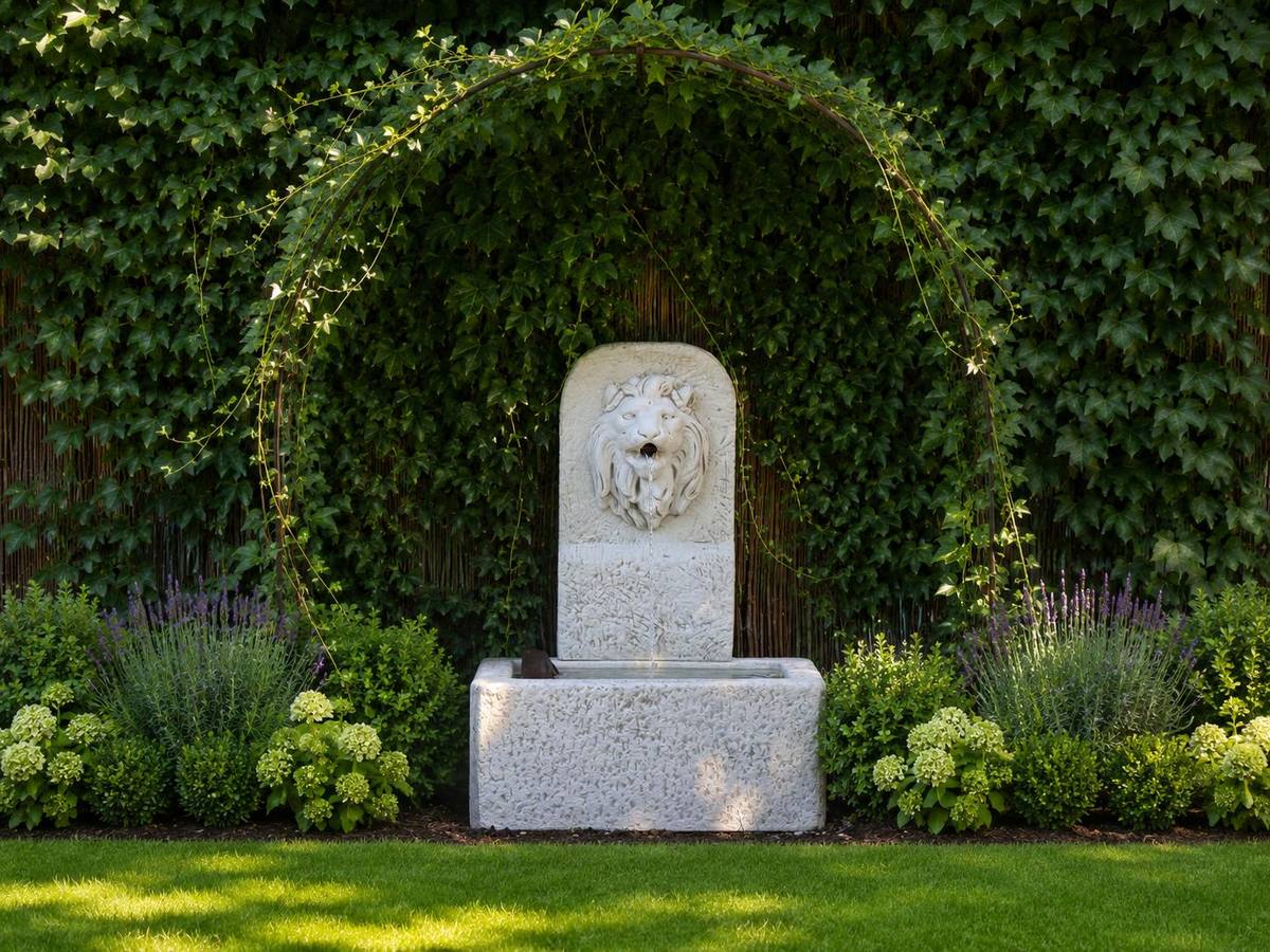 Brunnen & Gartengestaltung – Efeubogen mit Brunnen – das fertige Ergebnis